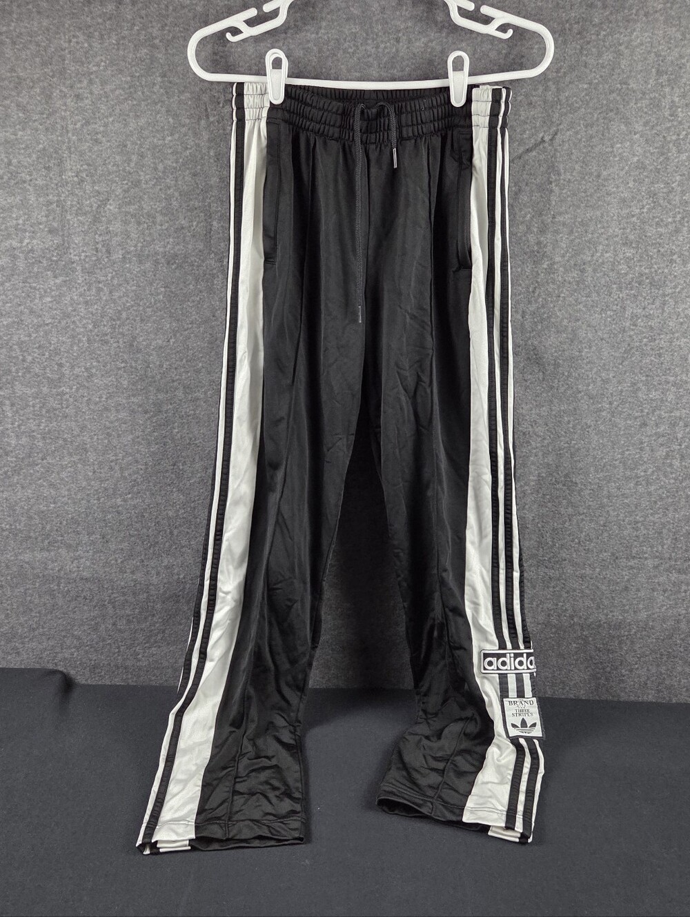Adidas Adibreak Pants Womens Small Black Elastic Waist Retro Striped Relaxed